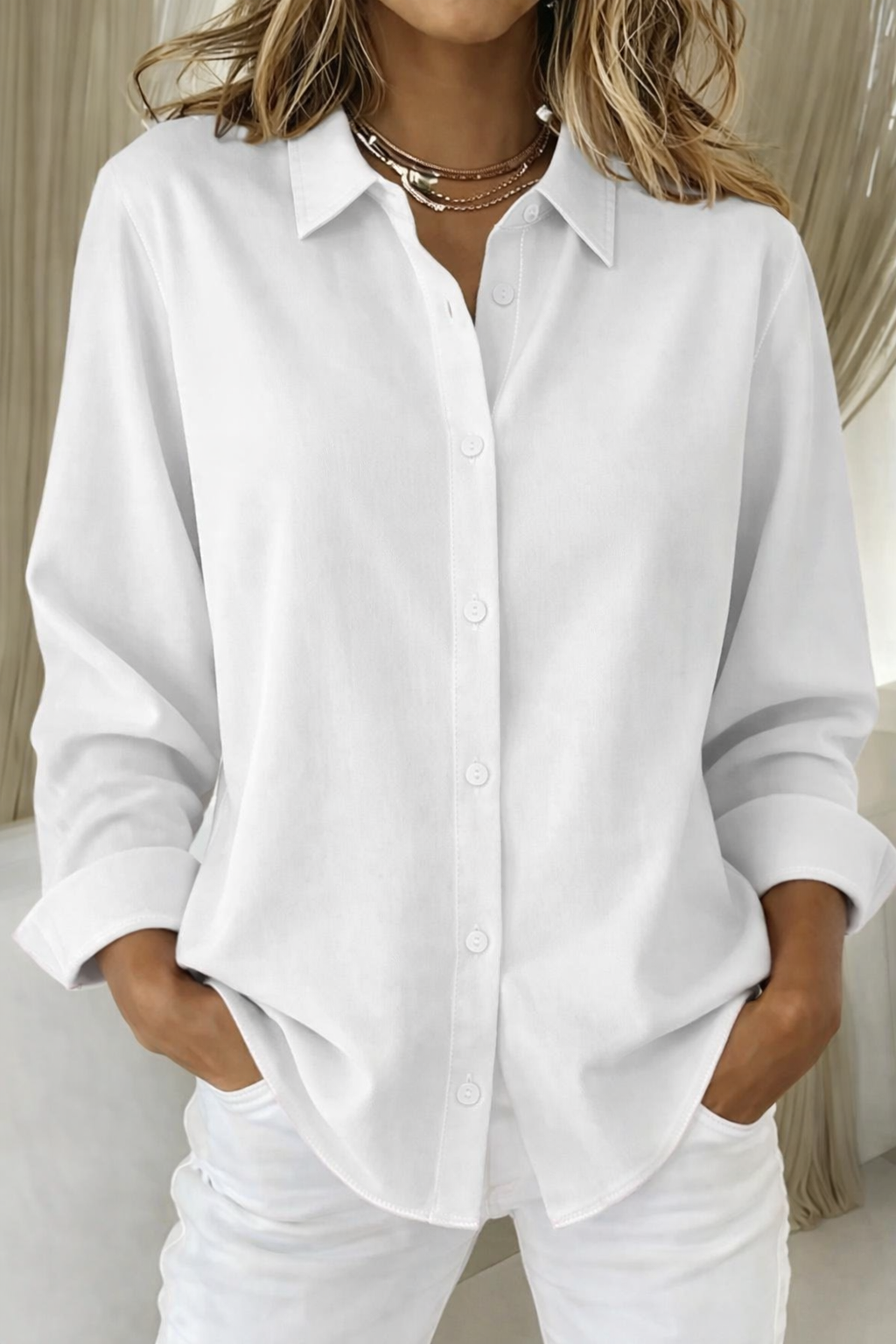 Karen  - Long-Sleeve Button-Down Blouse