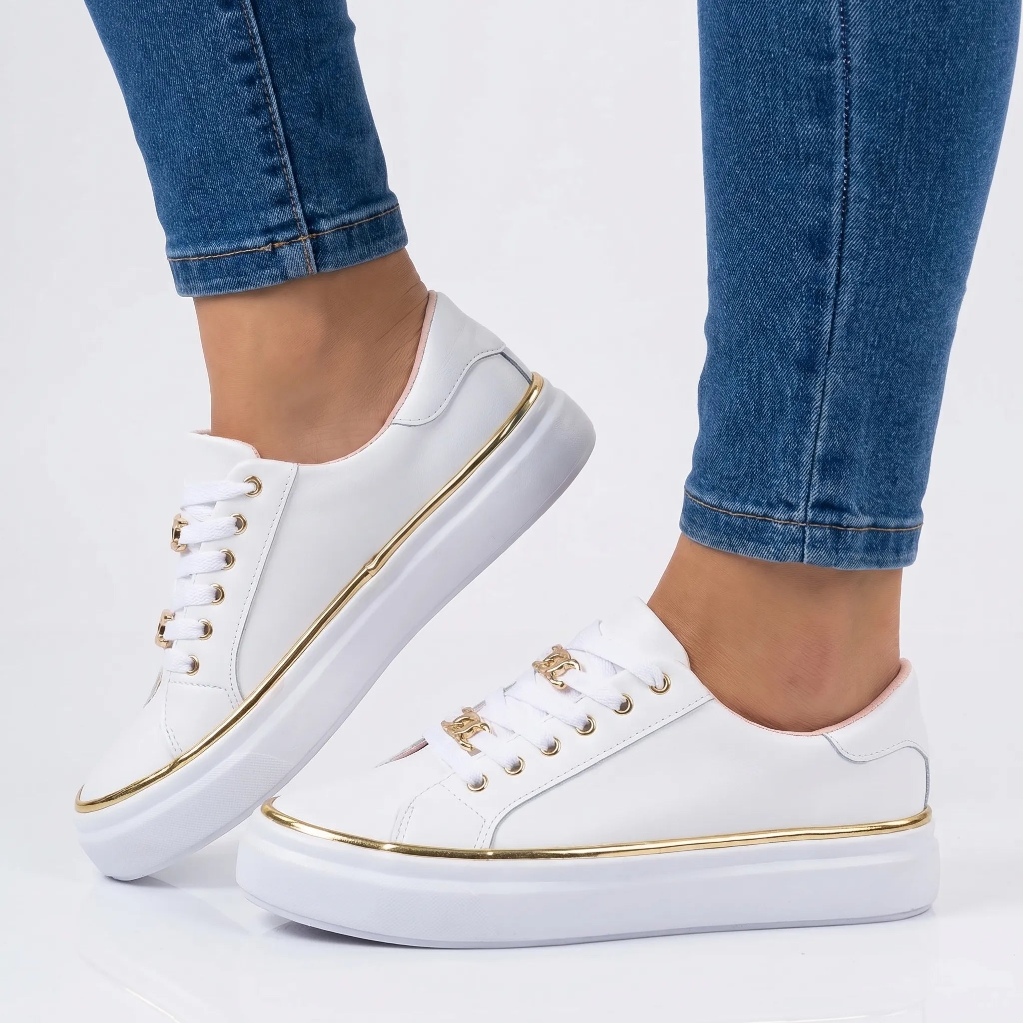 Karla  - Lace-Up Platform Sneaker With Gold Accents