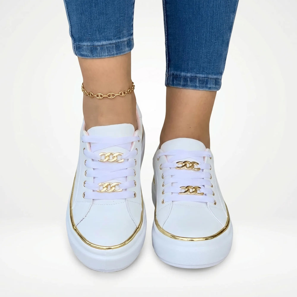 Karla  - Lace-Up Platform Sneaker With Gold Accents