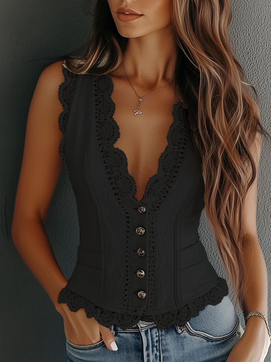 Katie  - Tailored Lace-Trim Vest 