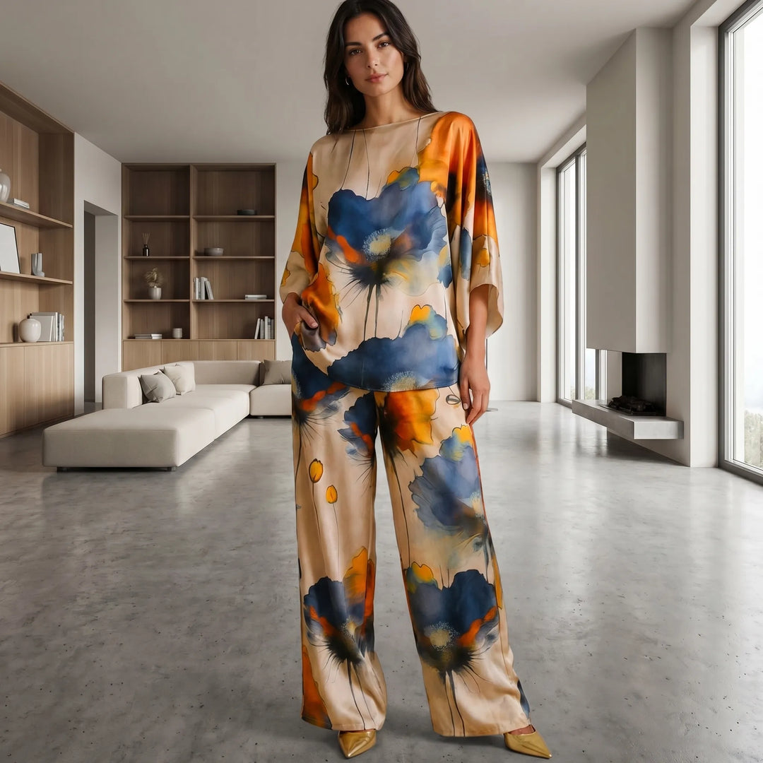 Kellie  - Floral Print Wide-Leg Two-Piece Set