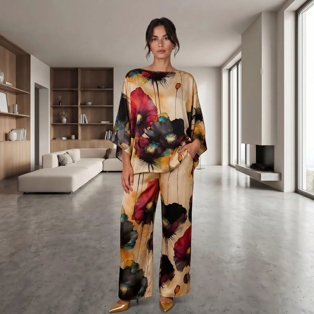 Kellie  - Floral Print Wide-Leg Two-Piece Set