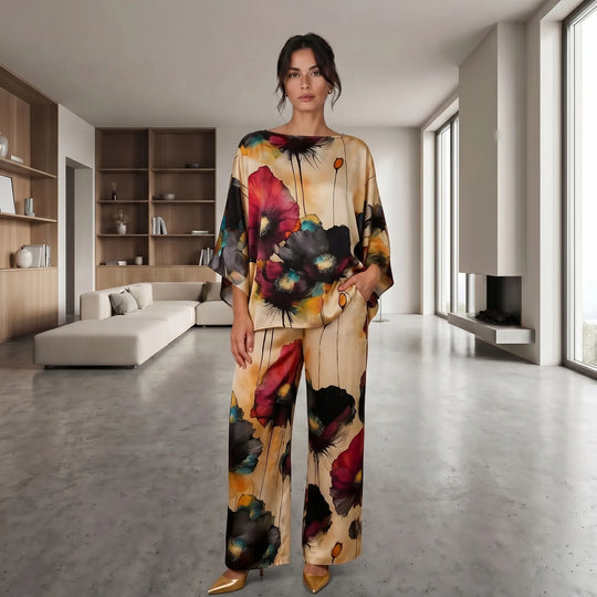 Kellie  - Floral Print Wide-Leg Two-Piece Set