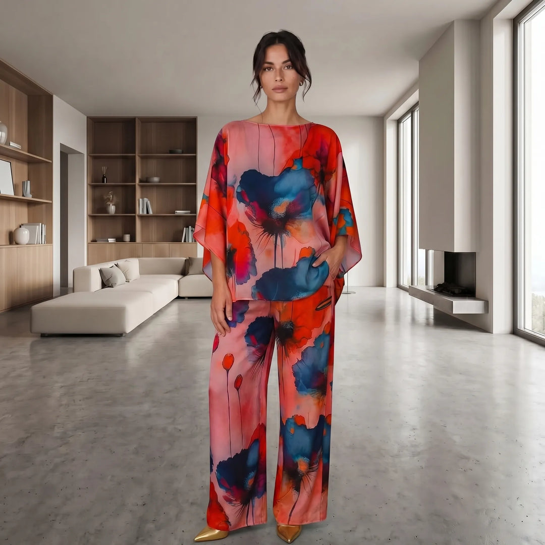 Kellie  - Floral Print Wide-Leg Two-Piece Set