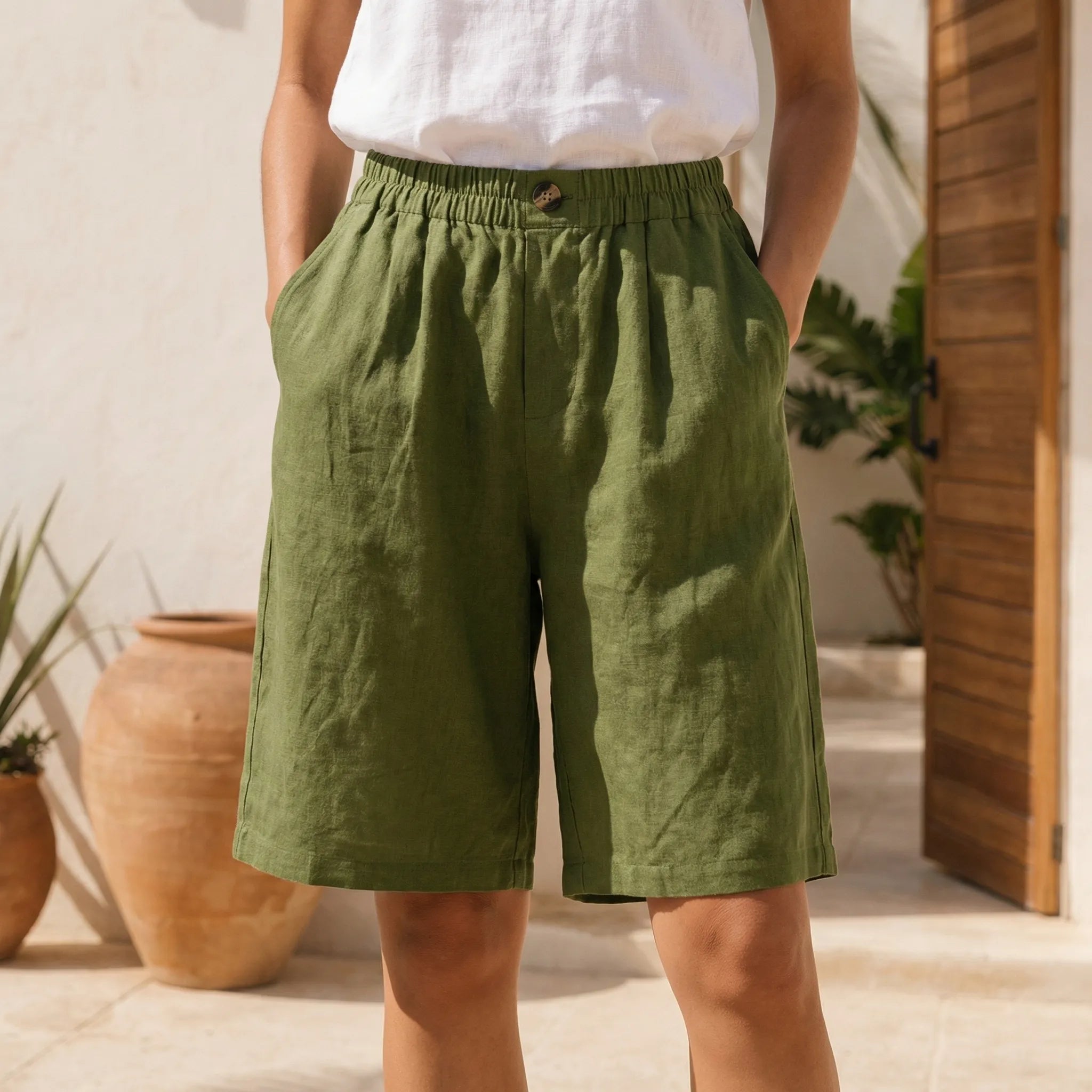 Kim  - Relaxed Mid-Thigh Elastic Waist Shorts