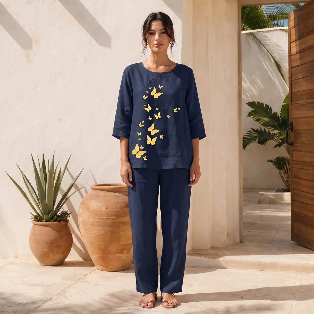 Lee  - Butterfly Print Top And Pants Set