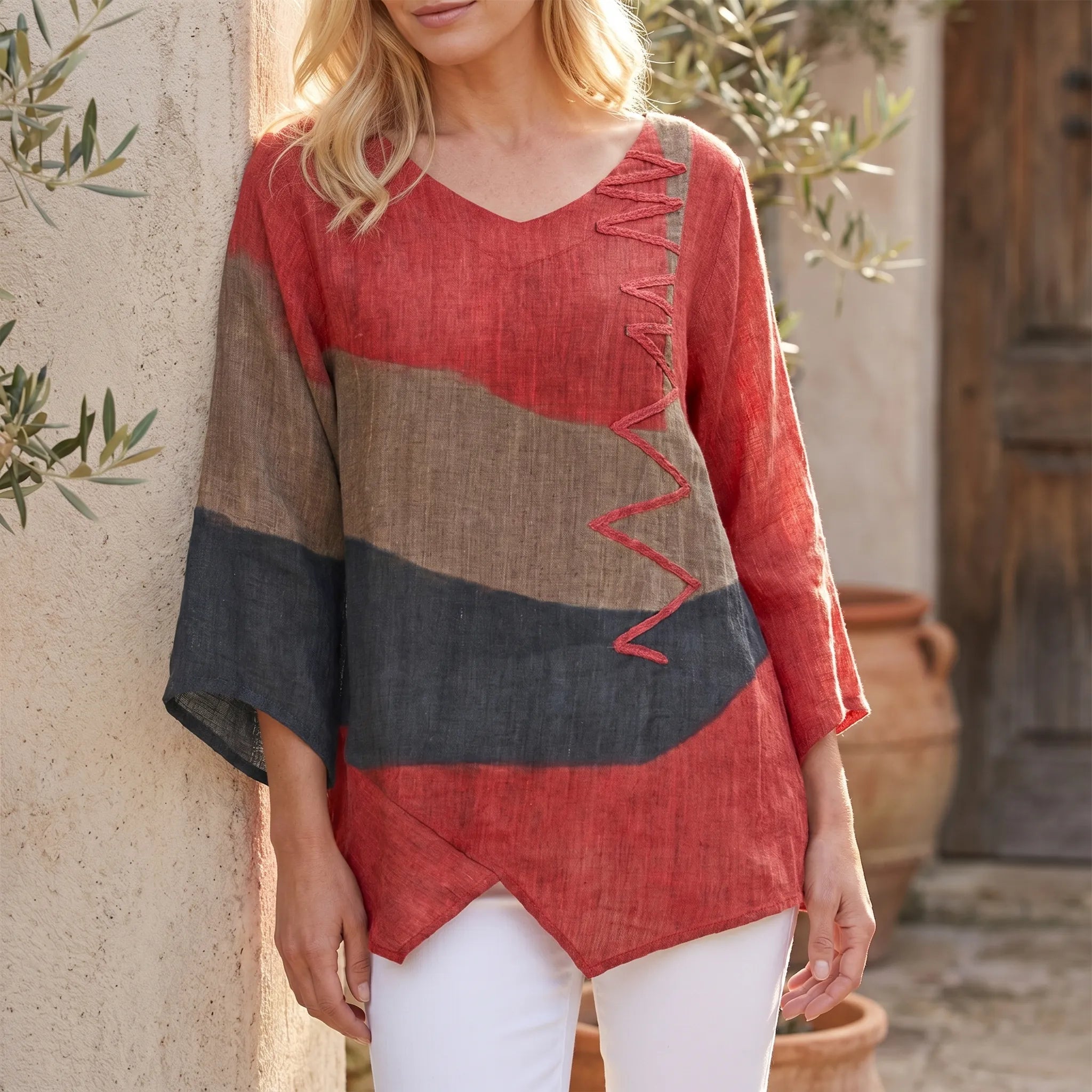 Lela  - Color-Block Tunic With Asymmetrical Hem
