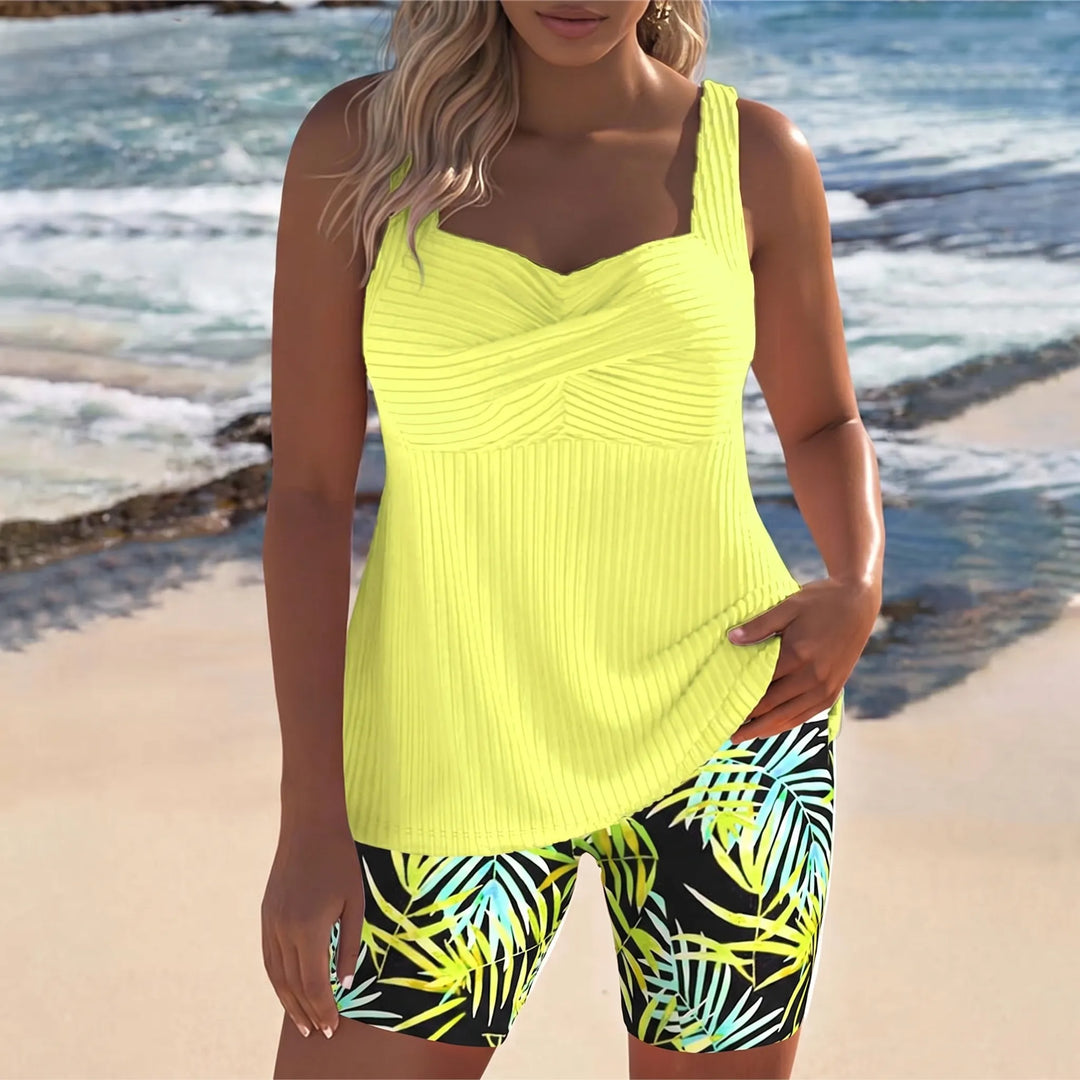 Leslie  - Tropical Print Tankini Shorts Set