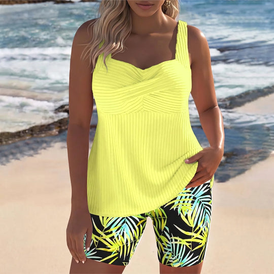 Leslie  - Tropical Print Tankini Shorts Set
