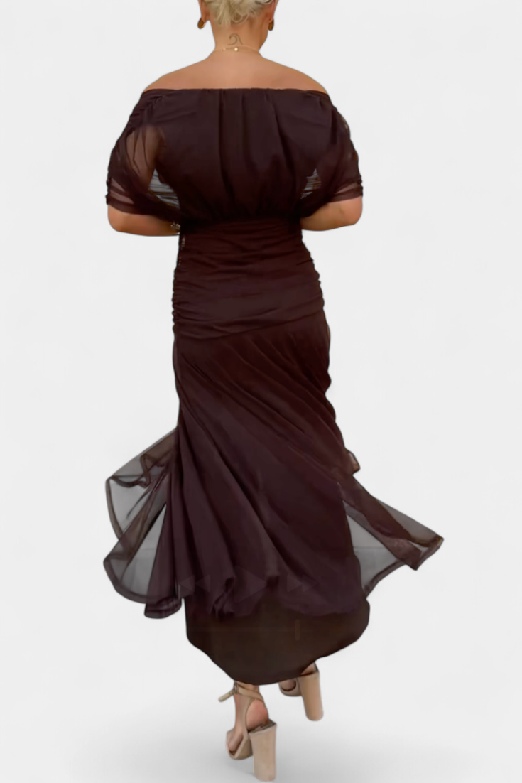 women flowing dress in off-shoulder for formal events 7