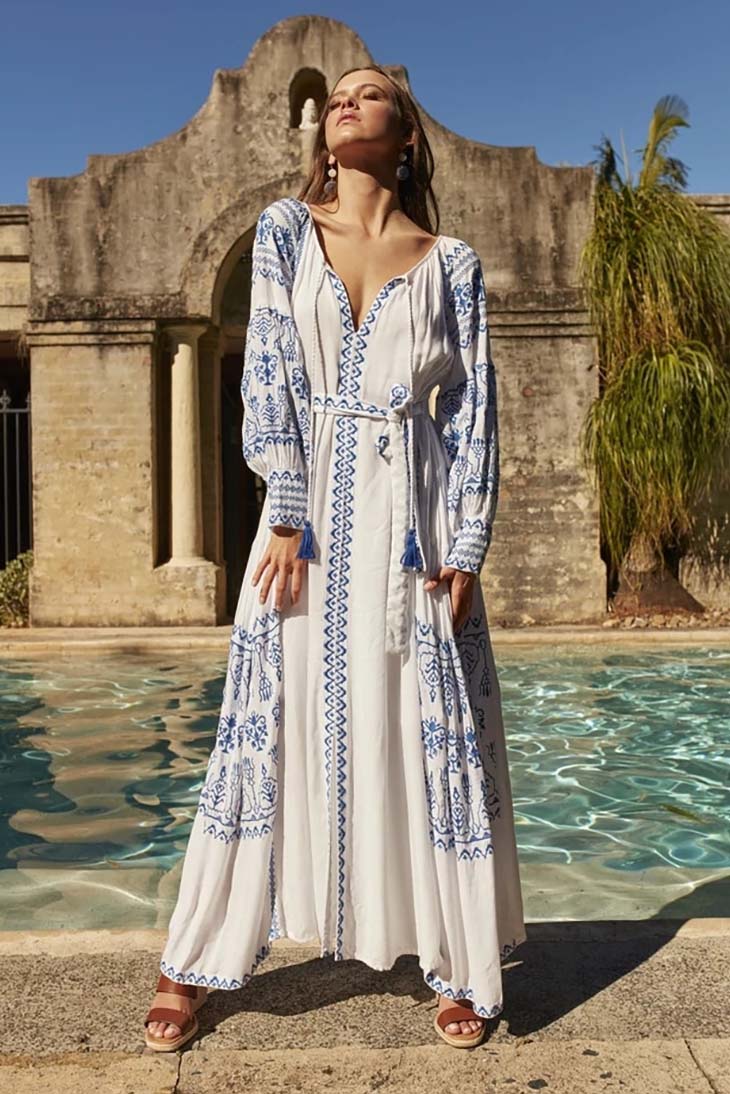 Lora  - Embroidered Boho Maxi Dress
