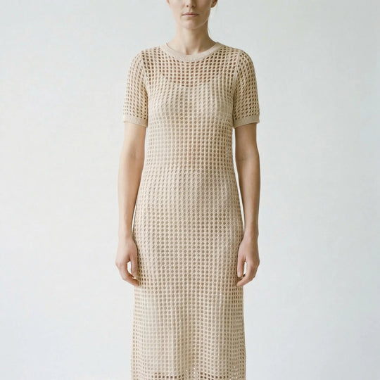Lorraine  - Full-Length Openwork Knit Maxi Gown