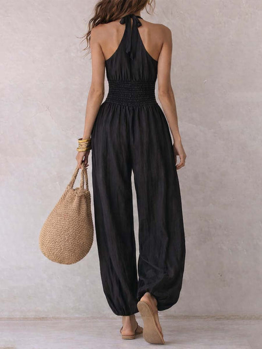 Lucy  - Sleeveless Draped Halter Jumpsuit Warm-Weather Styling