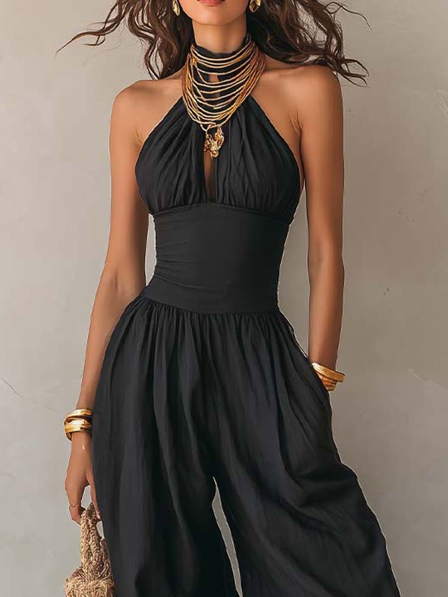 Lucy  - Sleeveless Draped Halter Jumpsuit Warm-Weather Styling