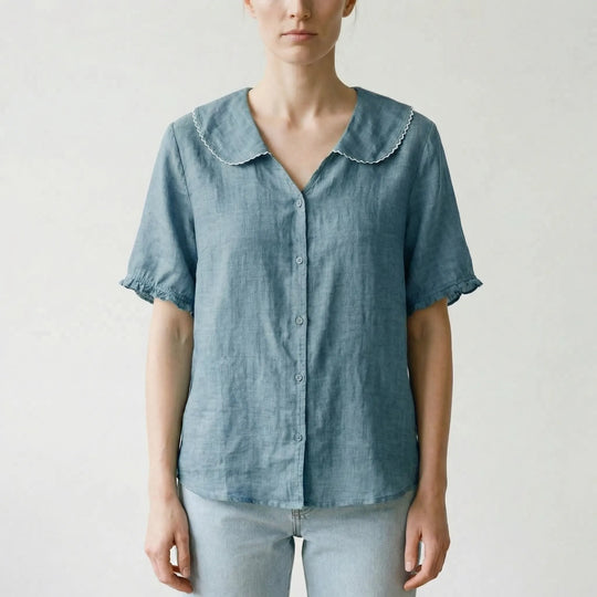 Marjorie  - Vintage-Inspired Scalloped Collar Blouse
