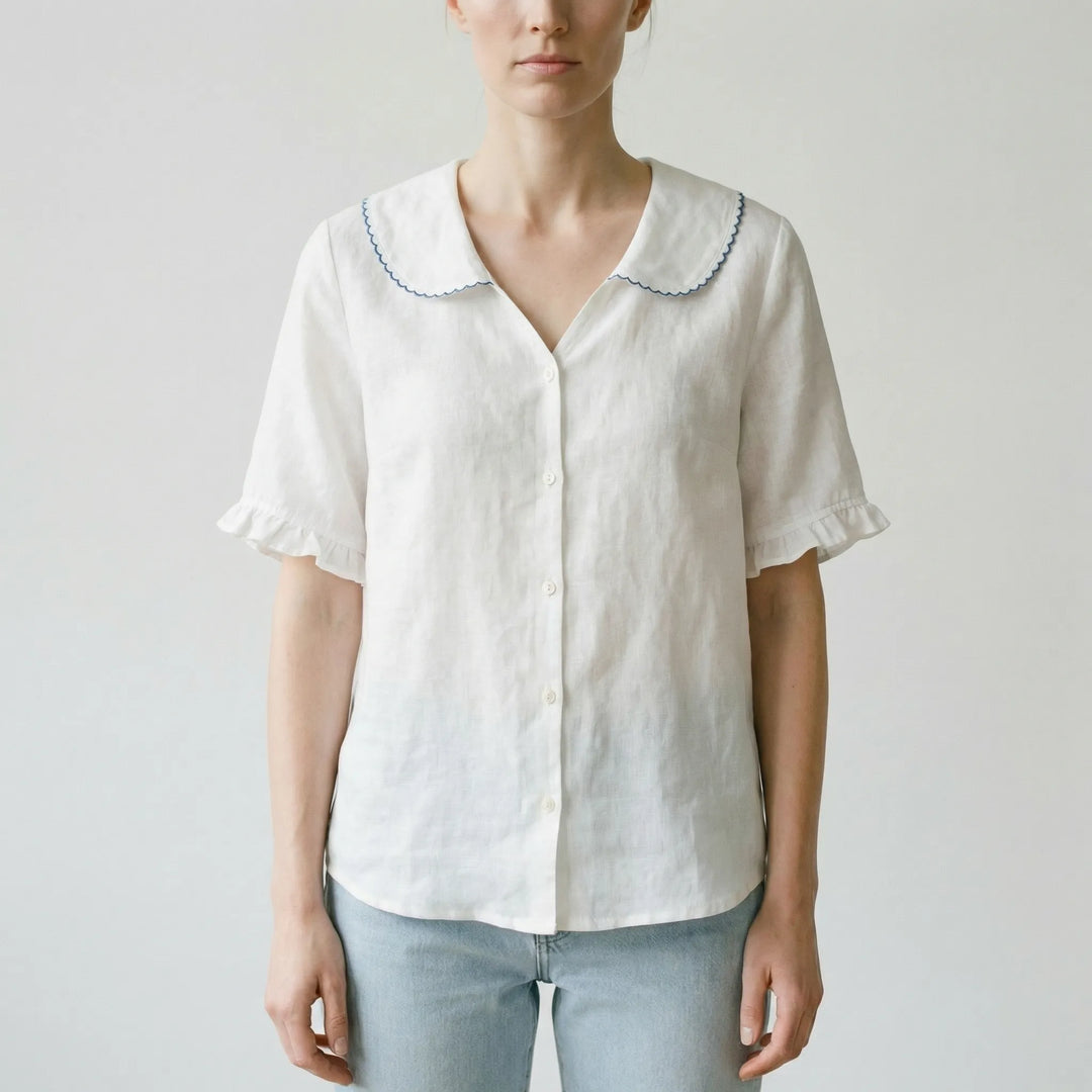 Marjorie  - Vintage-Inspired Scalloped Collar Blouse