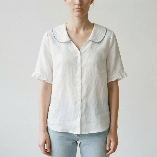 Marjorie  - Vintage-Inspired Scalloped Collar Blouse