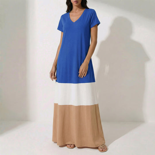 Briana - V-Neck Multi-Colored Maxi Dress with Natural Waistline