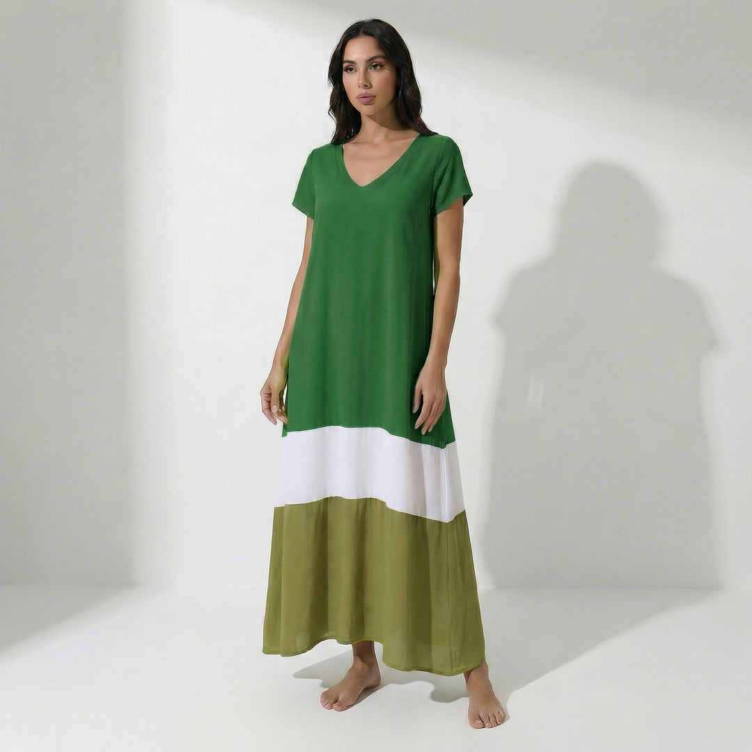Briana - V-Neck Multi-Colored Maxi Dress with Natural Waistline