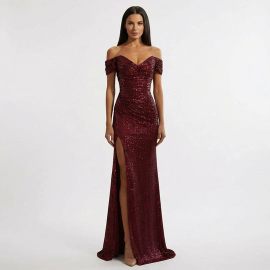 Maxine  - Off-Shoulder Sequin Floor-Length Gown