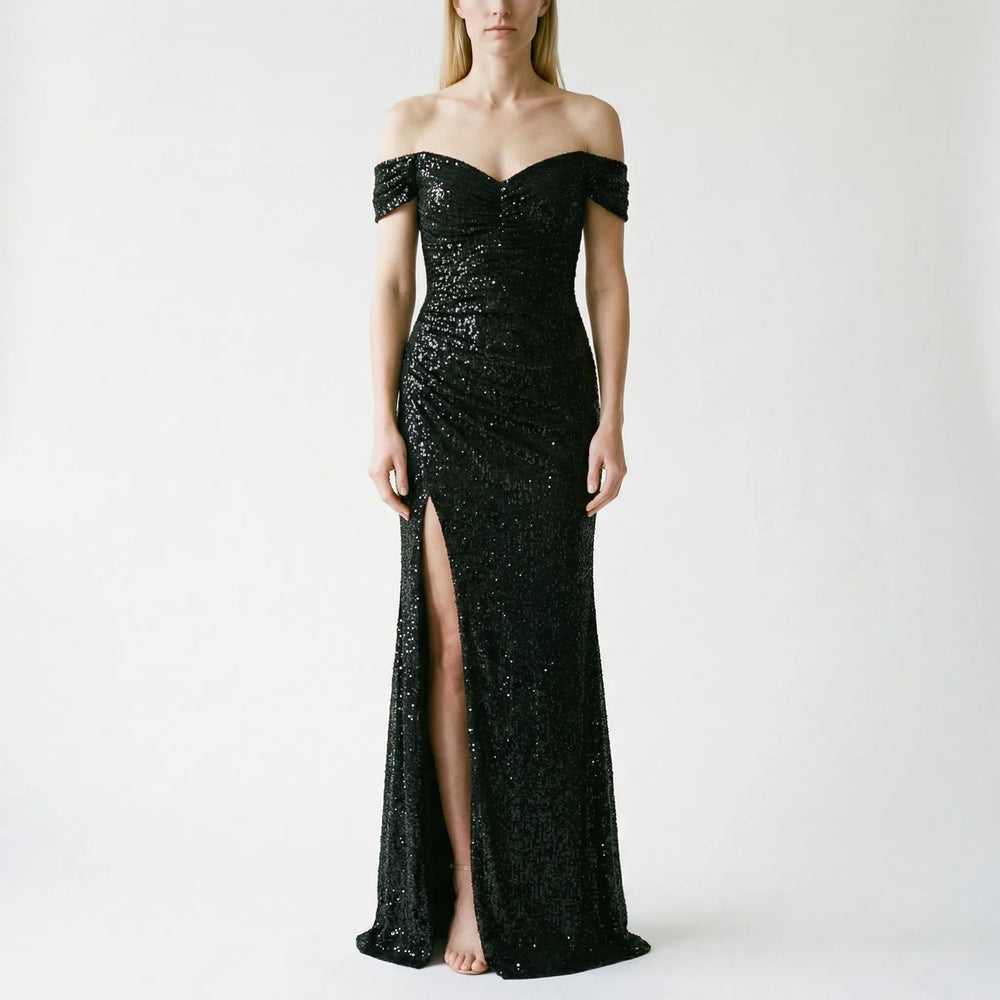Maxine  - Off-Shoulder Sequin Floor-Length Gown