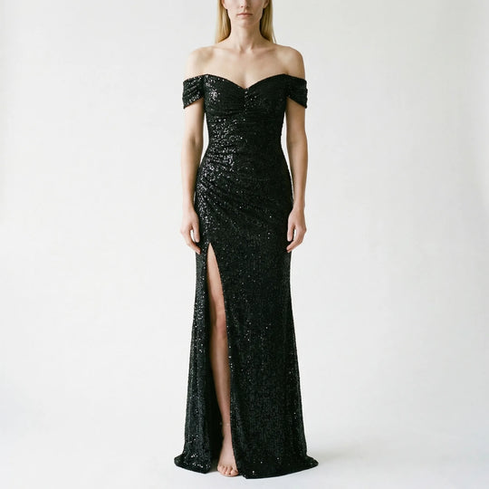 Maxine  - Off-Shoulder Sequin Floor-Length Gown