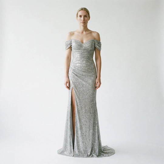 Maxine  - Off-Shoulder Sequin Floor-Length Gown
