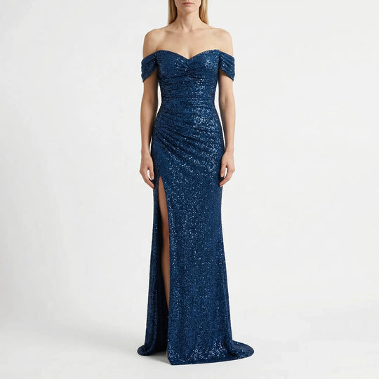 Maxine  - Off-Shoulder Sequin Floor-Length Gown