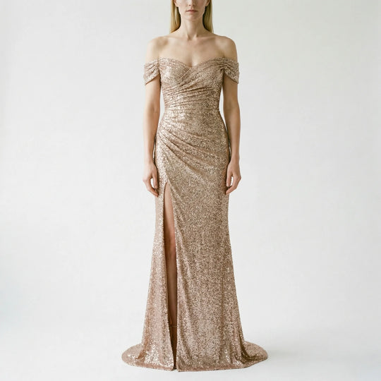 Maxine  - Off-Shoulder Sequin Floor-Length Gown
