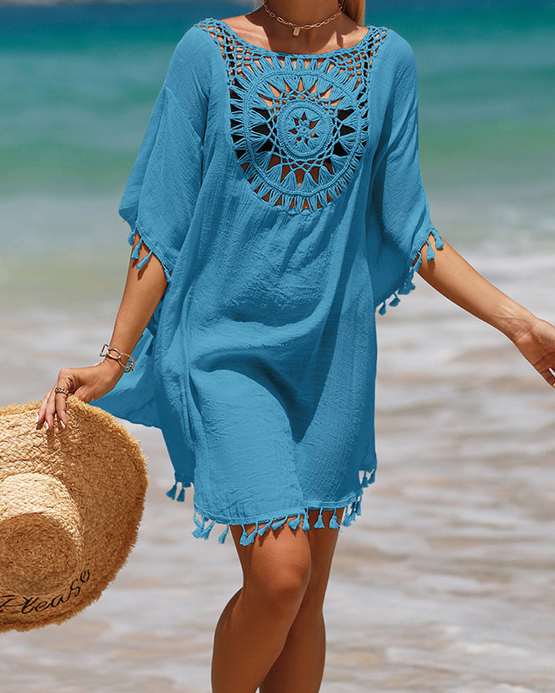 Megan  - Boho Crochet-Back Tassel Cover-Up