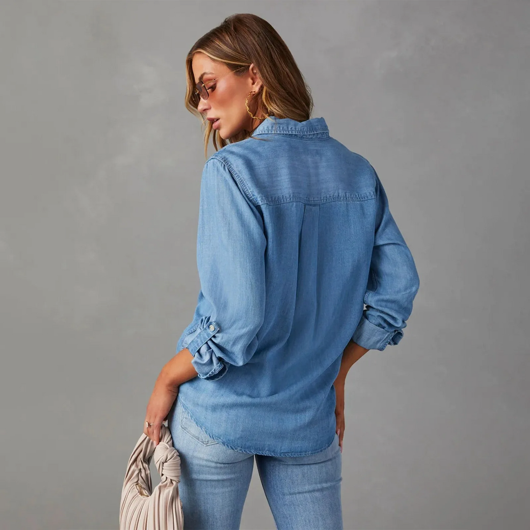 women denim shirt in blue for casual wear 2