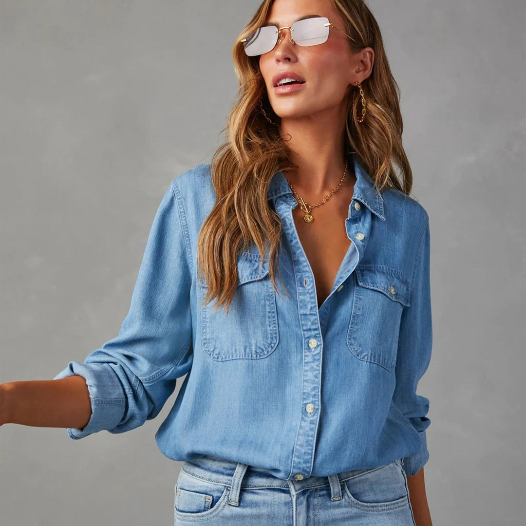 women denim shirt in blue for casual wear 3