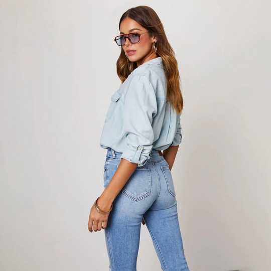 women denim shirt in blue for casual wear 5
