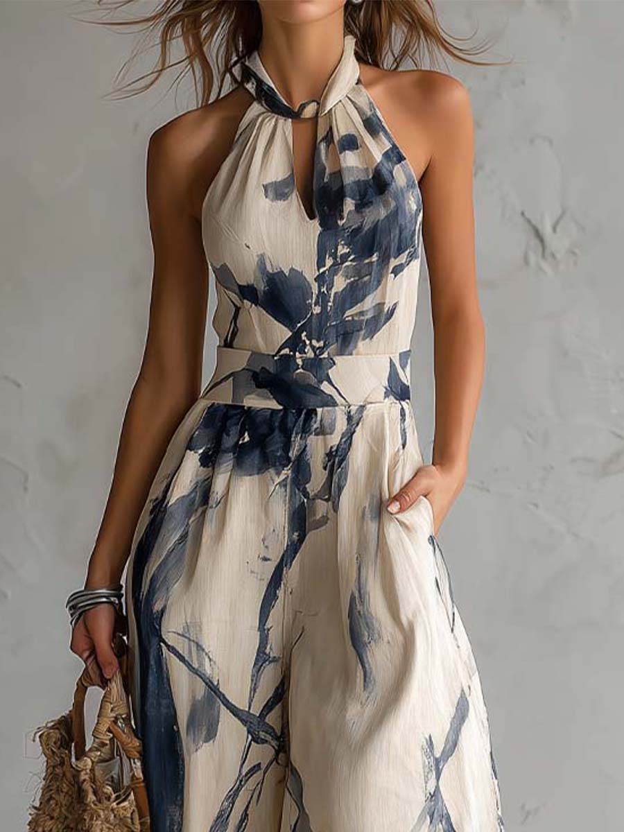Monica  - Wide-Leg Halter Jumpsuit Warm Weather Wear