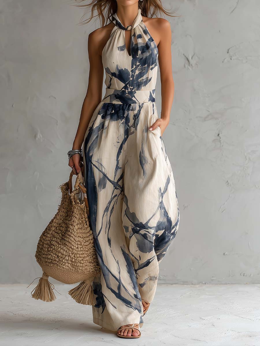 Monica  - Wide-Leg Halter Jumpsuit Warm Weather Wear