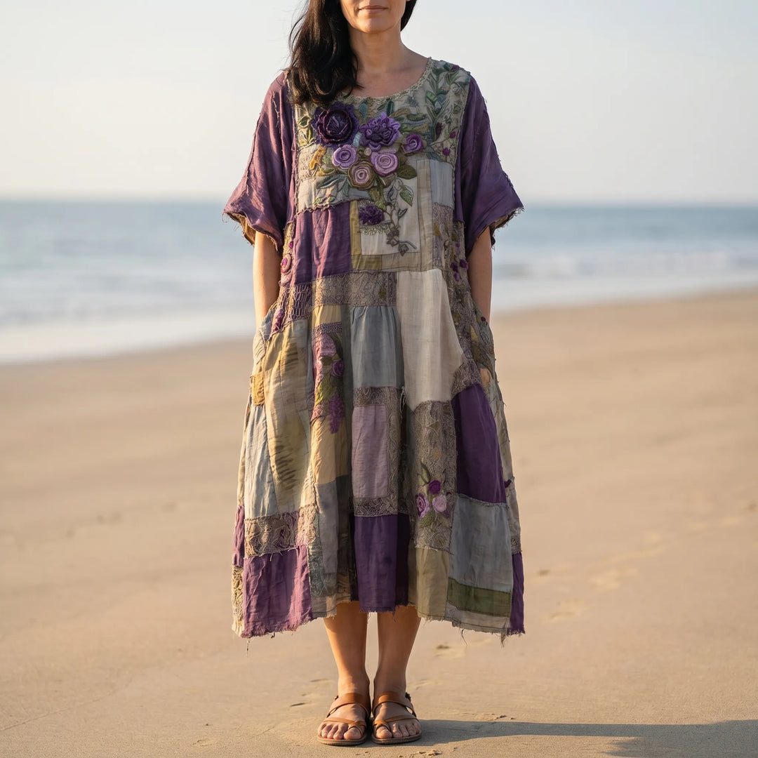 Nadine  - Floral Patchwork Short Sleeve Dress