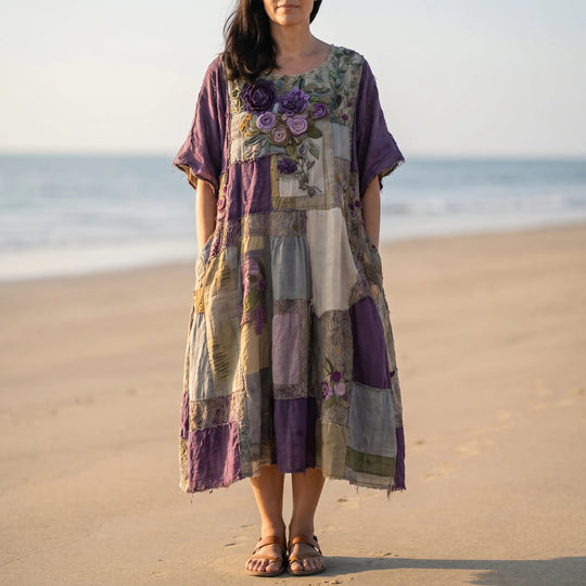 Nadine  - Floral Patchwork Short Sleeve Dress