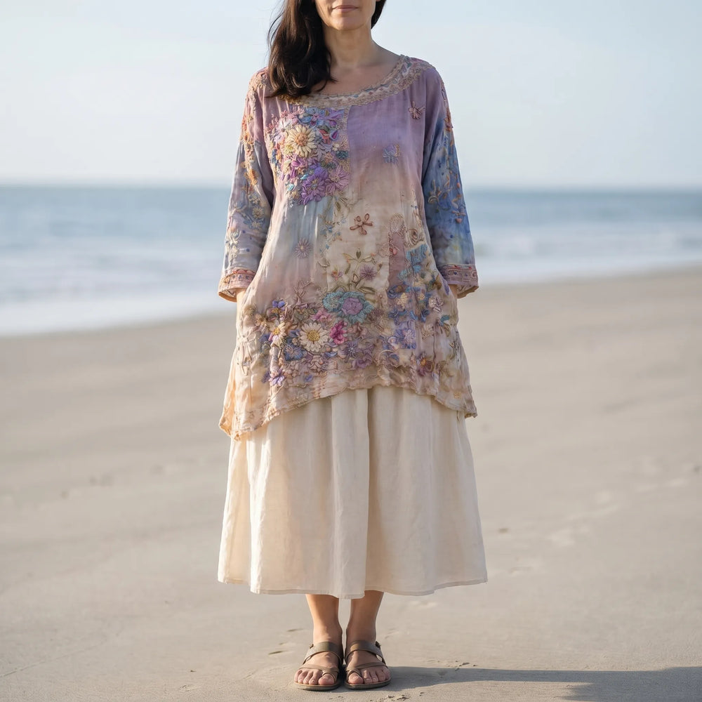 Nadine  - Floral Patchwork Short Sleeve Dress