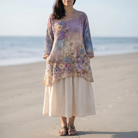 Nadine  - Floral Patchwork Short Sleeve Dress