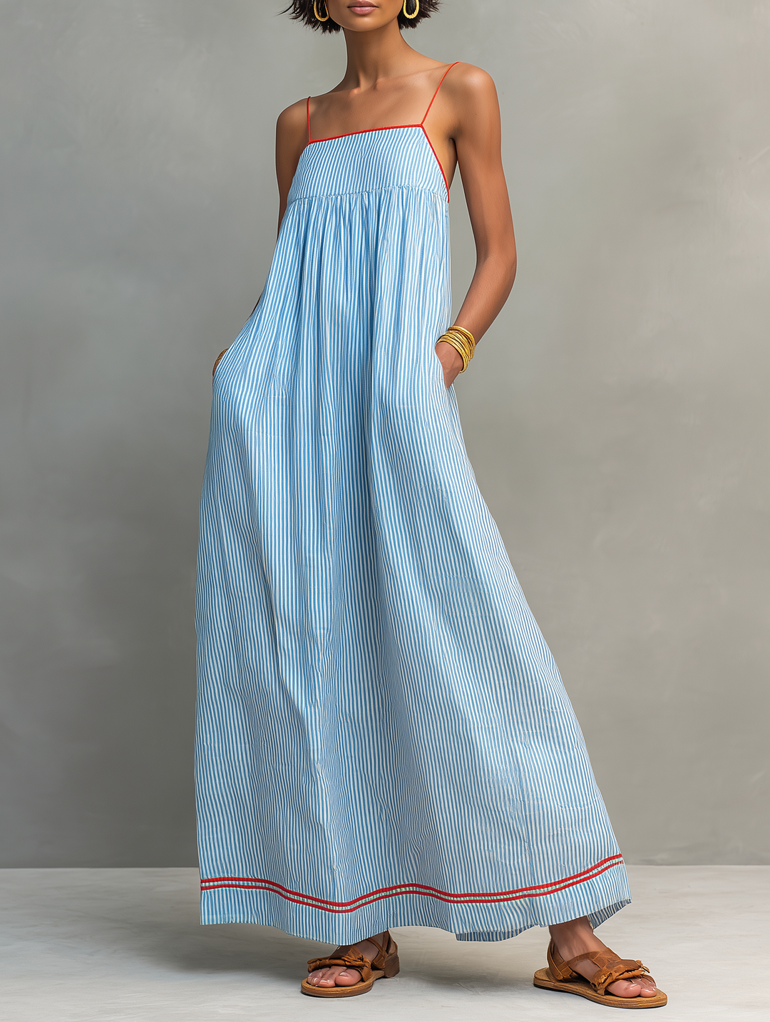 Nora  - Sleeveless Striped Maxi Dress 