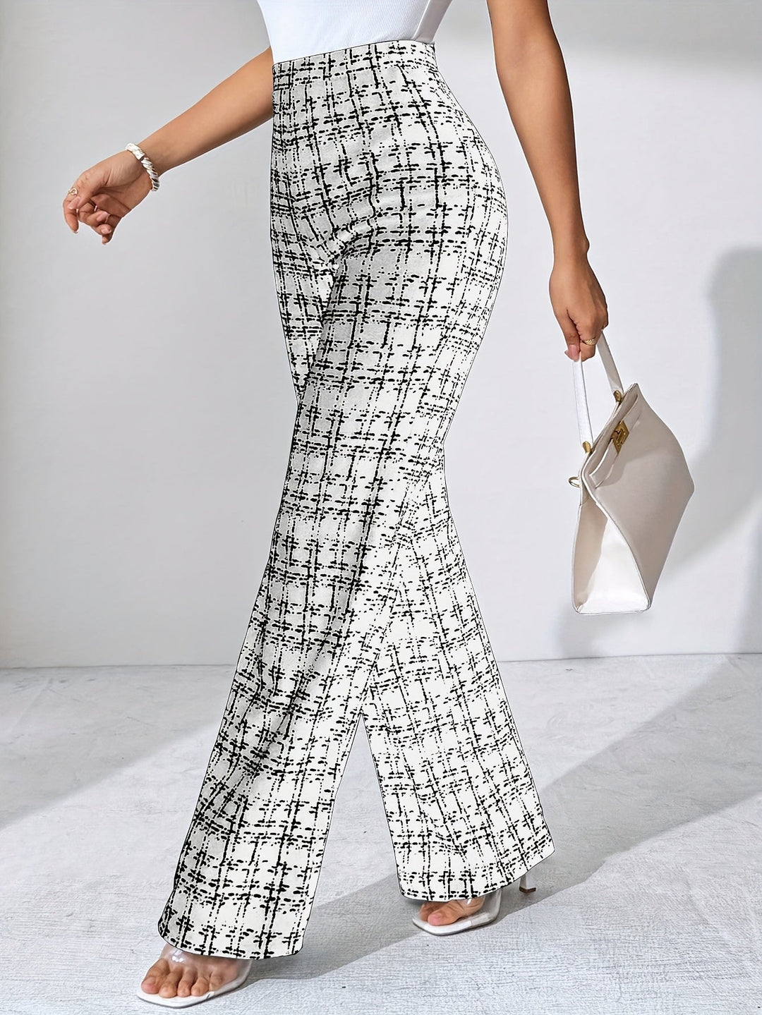 women flare pants in crosshatch pattern for casual wear 10
