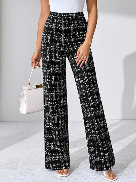 women flare pants in crosshatch pattern for casual wear 2