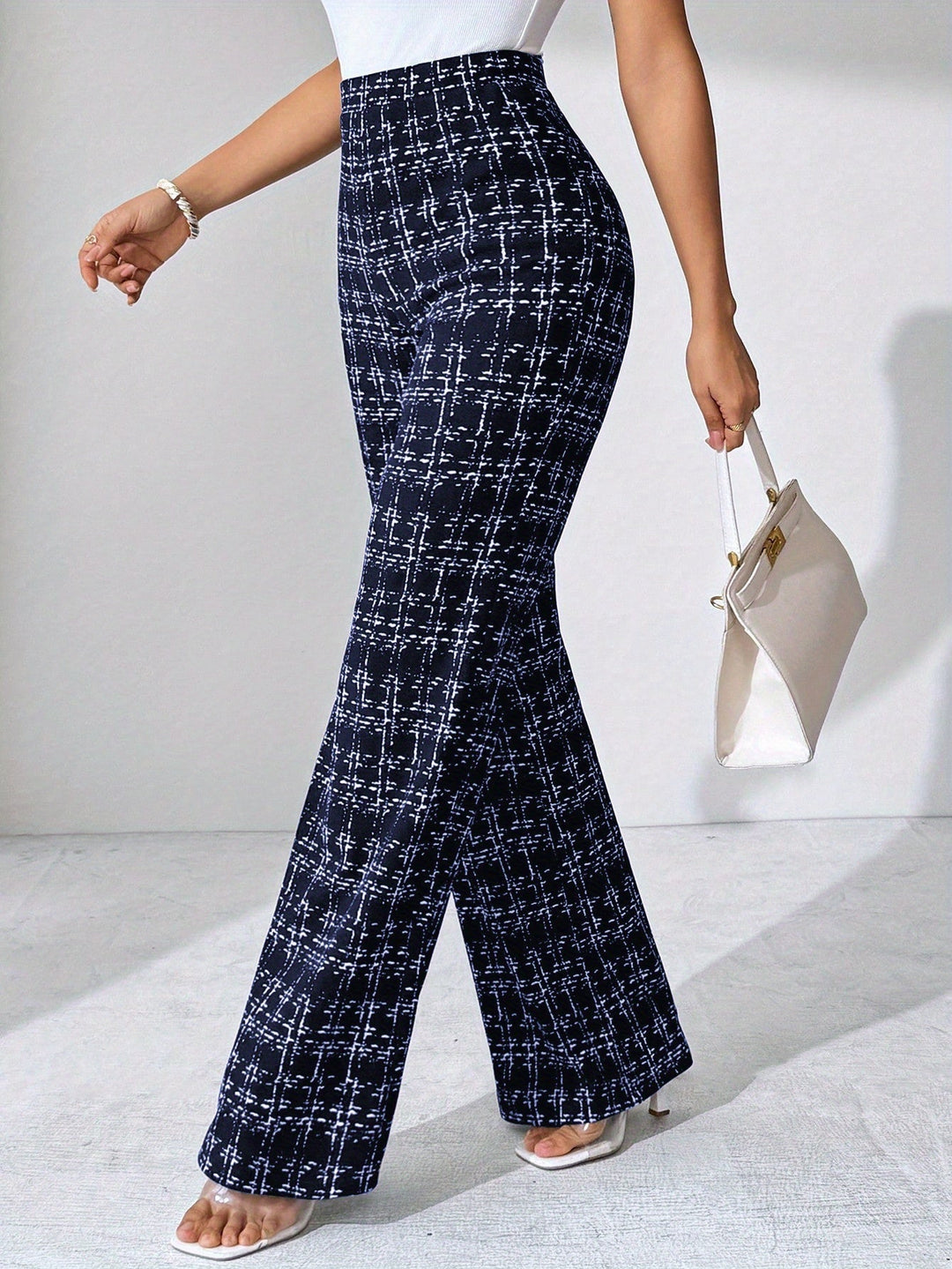 women flare pants in crosshatch pattern for casual wear 5