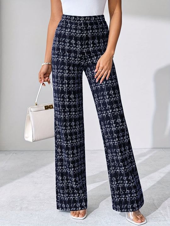 women flare pants in crosshatch pattern for casual wear 7