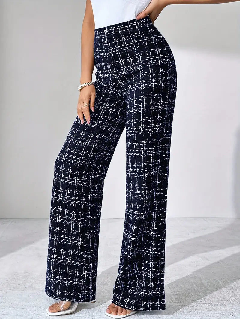 women flare pants in crosshatch pattern for casual wear 8