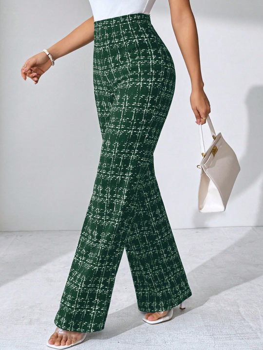 women flare pants in crosshatch pattern for casual wear 9