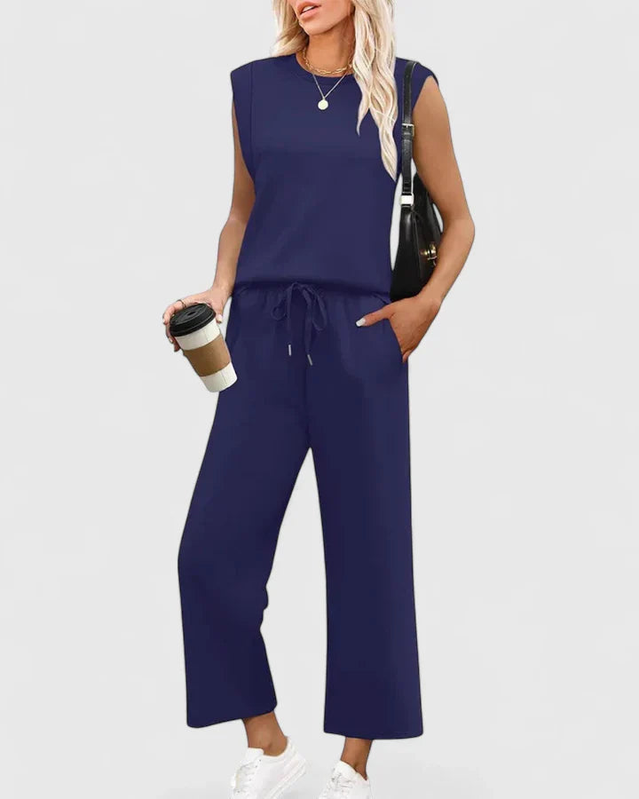 women cotton two-piece set in blue for summer outings 0