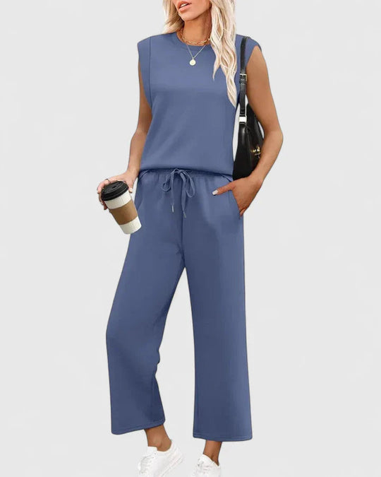 women cotton two-piece set in blue for summer outings 1