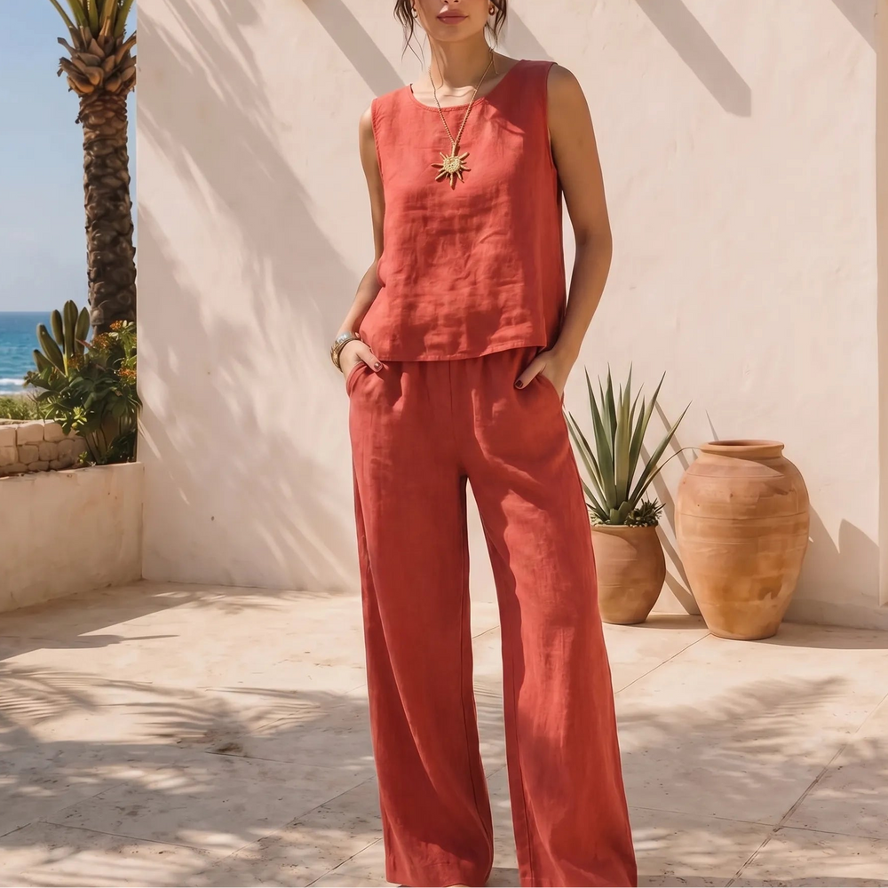 Patricia  - Sleeveless Top Wide-Leg Pants Set