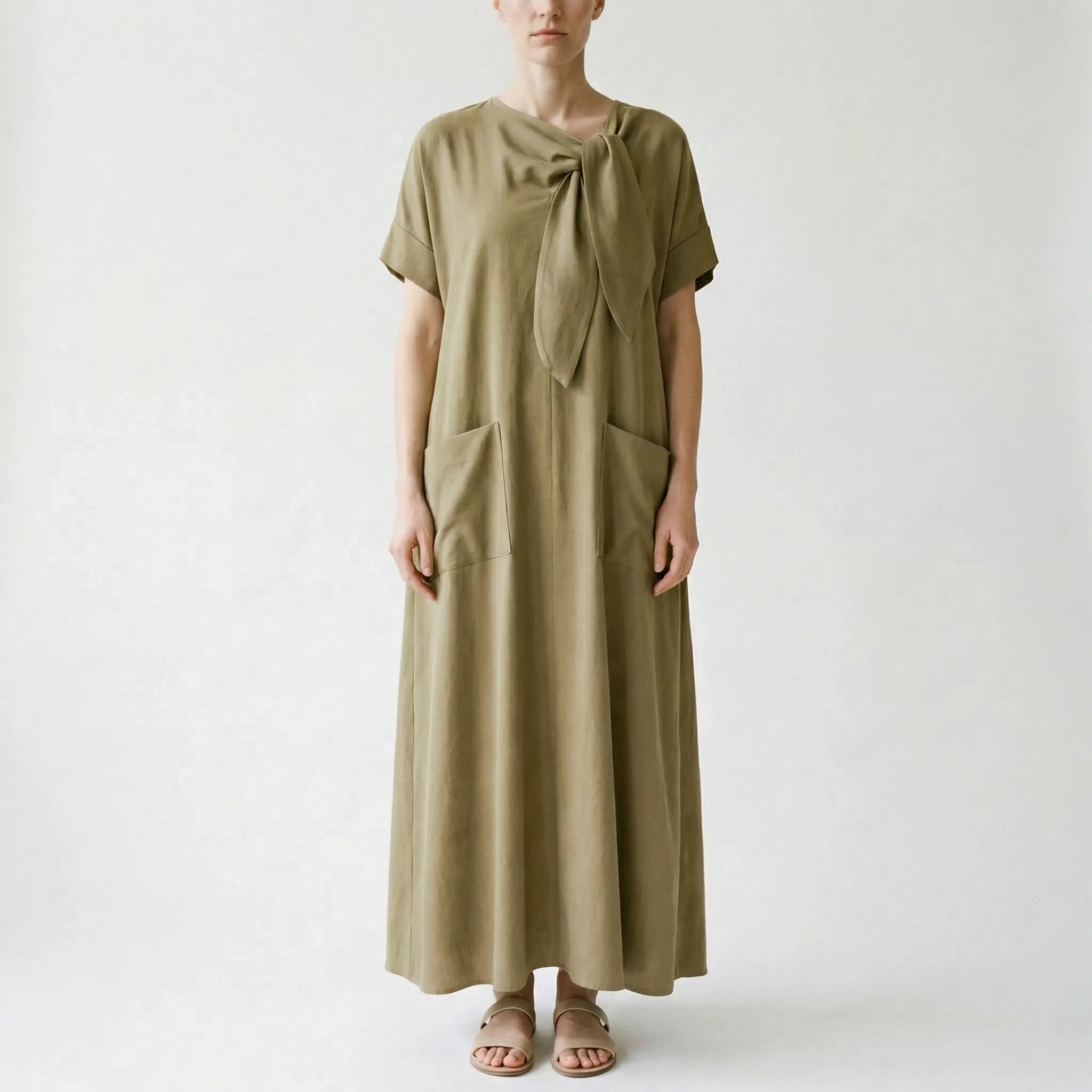 Patti  - Tie-Front Maxi Dress With Short Sleeves